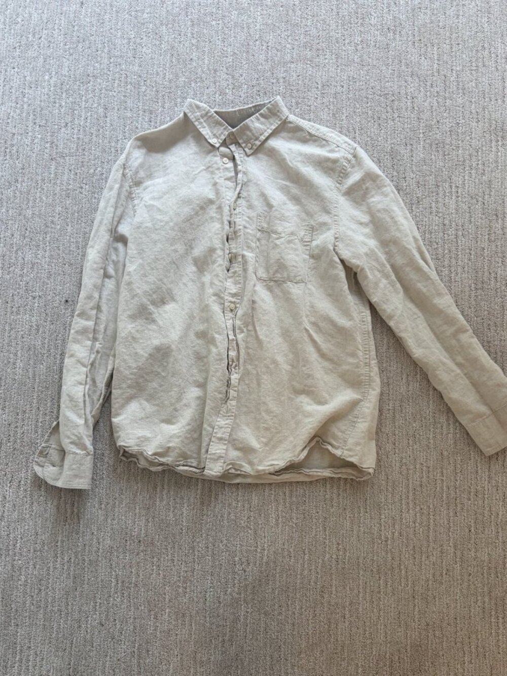 Men's Cream Long Sleeve Button Down Shirt XL